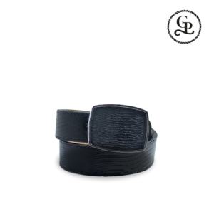 1-01 cinturón caballero corte vaquero piel grabada lizard color negro