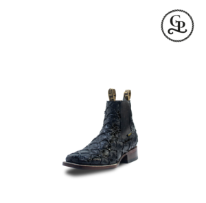 Botín vaquero horma bulldog piel grabada pescado color negro