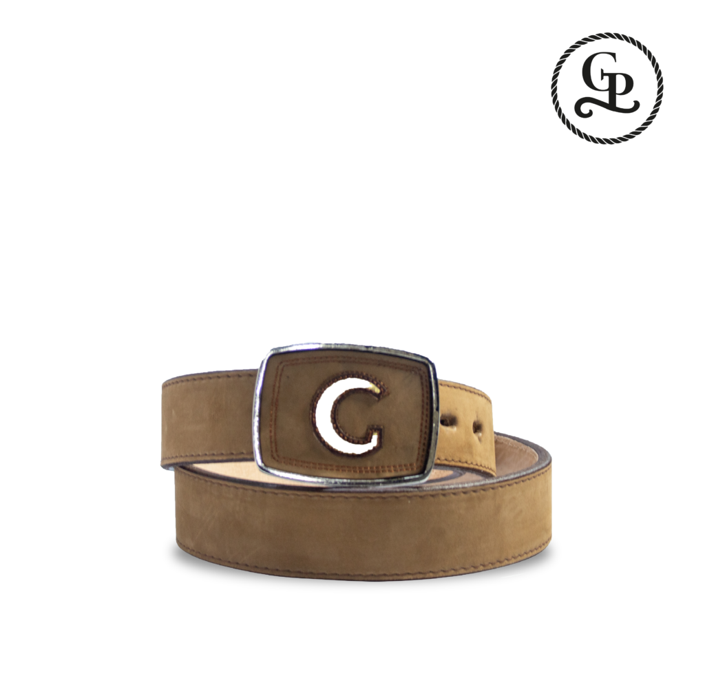 Cinturón caballero estilo cuadra piel nobuck color canela