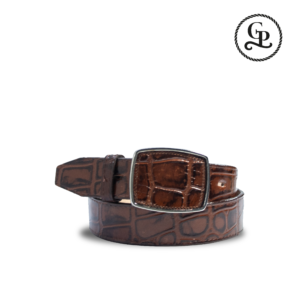 Cinturón caballero estilo cuadra piel grabada cocodrilo color cognac