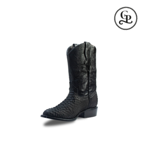 Bota caballero horma oval piel pitón exótico nobuck negro