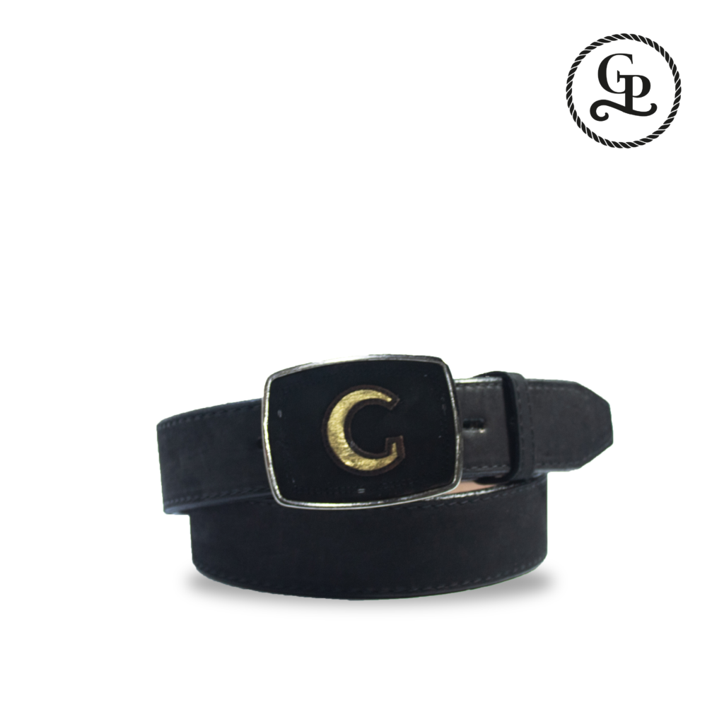 Cinturón caballero estilo cuadra piel nobuck color negro