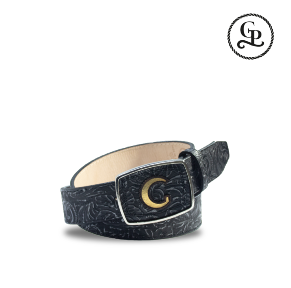 Cinturón caballero estilo cuadra grabado cincelado color plata