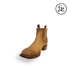 Botín caballero piel de res tejido color miel suela de cuero