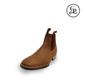 Botín Caballero Estilo Bulldog piel de res tejido color roble suela zigzag