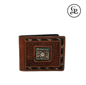 Cartera para caballero cincelada con chapeton color miel