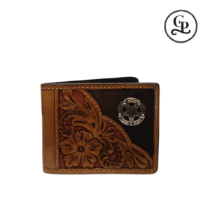 Cartera para caballero cincelada chapeton sheriff color miel