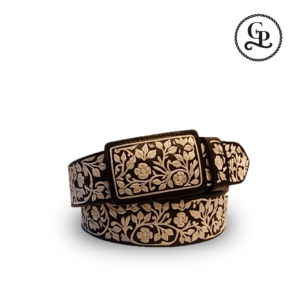 Cinturón para caballero artesanal bordado a mano en pita de maguey figura flores color negro