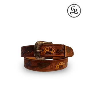 Cinturón para dama, de cuero con grabado de Girasol