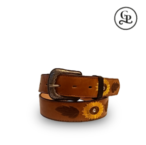 cinturon_piel_01_01 Cinturón para dama bordado Girasol color miel