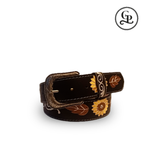cinturon_piel_02_01 Cinturón para dama bordado Girasol color negro