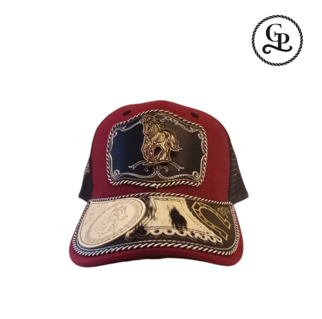Gorra vaquera galaneada figura caballo color vino