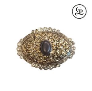 Hebilla unisex rameada con piedra negra color oro