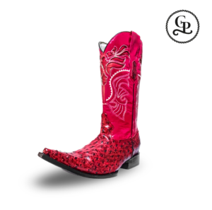 Bota vaqueta para hombre estilo Chihuahua piel de Avestruz exótico, color Rosa Cherry, suela cuero