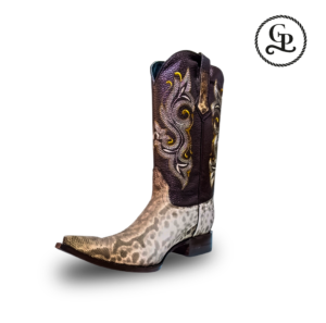 Bota Vaquera para hombre estilo Chihuahua, piel de Carunga exótico, color natural, suela cuero