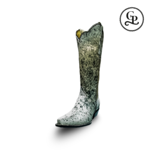 Bota vaquera para dama estilo 1098 puntal, piel pelo de vaca, color blanco y negro