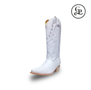Bota vaquera para dama estilo 1010, borrego floter, color blanco