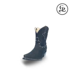 Bota vaquera para dama estilo 1005, piel gamuza, color negro