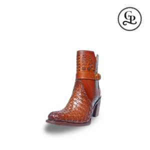 Bota vaquera para dama, botín láser, piel vacuno, color miel